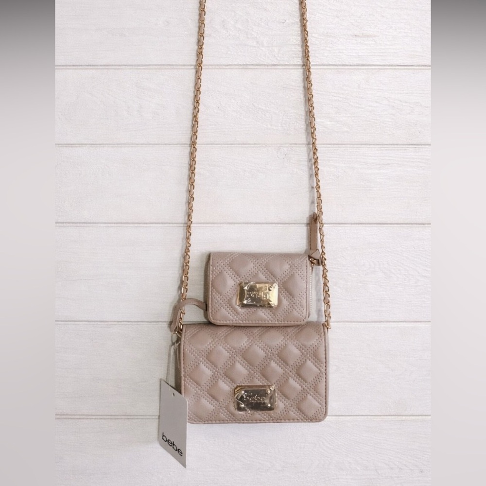 bebe Ivory Quilted Crossbody/Shoulder Bag + Matching Wallet 2-Piece Set NWT